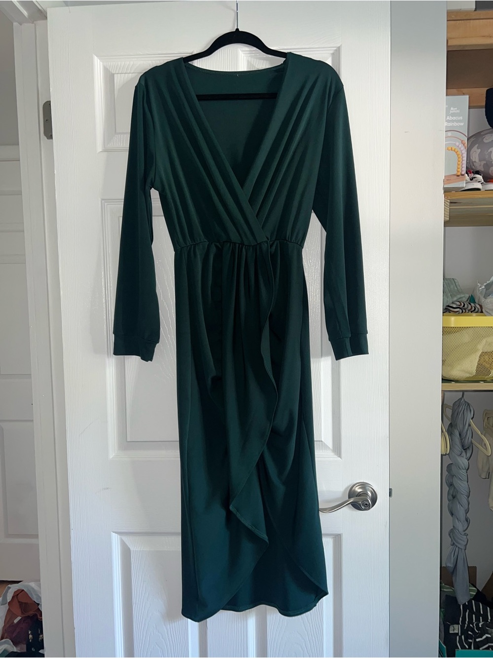 Women's Deep Green Wrap Midi Dress